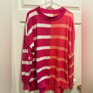 Andree Vibrant Pink and Orange Colorblock Striped Sweater